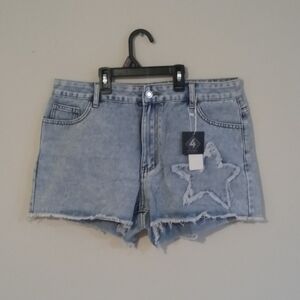 Star Raw Hem Denim Shorts